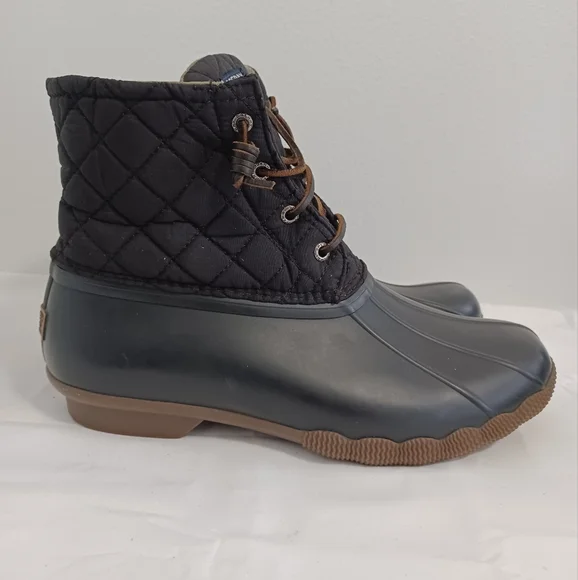 SPERRY  top side black rubber quilted duck boots zip and lace-up  size 9 - Picture 6 of 11